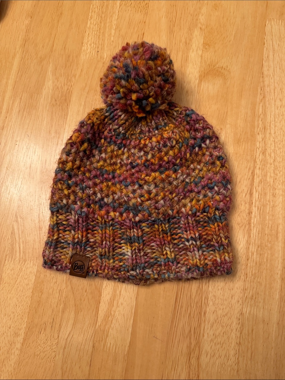 Buff PRIMALOFT Multicolor Knit Pom Beanie in Mustard, Pink & Blue